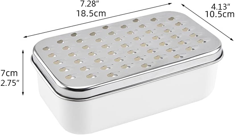 Cheese Grater with Food Saver Container 2 In1 Fruit Vegetable Chopper Onion Choppers with Container Stainless Steel Rectangle Box and Graters Cheese Grater Handheld Metal, White