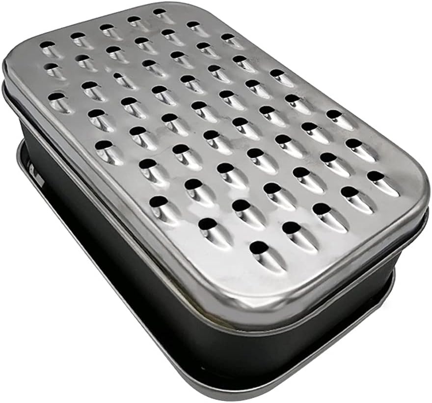 Cheese Grater with Food Saver Container 2 In1 Fruit Vegetable Chopper Onion Choppers with Container Stainless Steel Rectangle Box and Graters Cheese Grater Handheld Metal, White