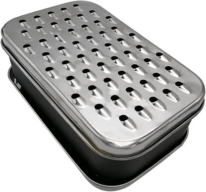 Cheese Grater with Food Saver Container 2 In1 Fruit Vegetable Chopper Onion Choppers with Container Stainless Steel Rectangle Box and Graters Cheese Grater Handheld Metal, White