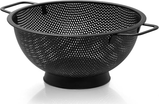 Black Colander for Kitchen, 3QT, Stainless Steel Pasta Strainer with Handle, Pasta Strainer for Fruits Vegetables Cooking Food, Dishwasher Safe