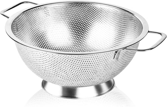 304 Stainless Steel Colander, Micro-Perforated 3-Quart Strainer with Base, Dishwasher Safe. Great for Pasta, Noodles, Vegetables & Fruits