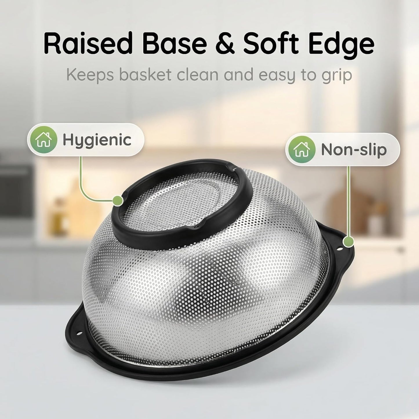 304 Stainless Steel Colander, Micro-Perforated 3-Quart Strainer with Base, Dishwasher Safe. Great for Pasta, Noodles, Vegetables & Fruits