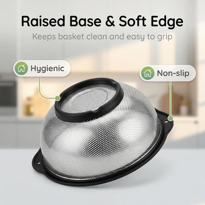 304 Stainless Steel Colander, Micro-Perforated 3-Quart Strainer with Base, Dishwasher Safe. Great for Pasta, Noodles, Vegetables & Fruits