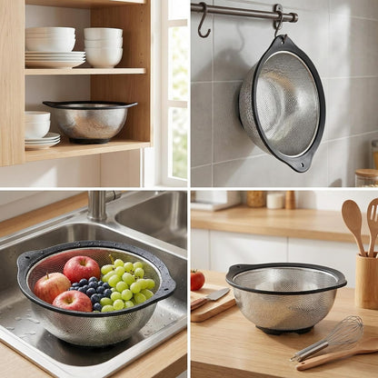 304 Stainless Steel Colander, Micro-Perforated 3-Quart Strainer with Base, Dishwasher Safe. Great for Pasta, Noodles, Vegetables & Fruits