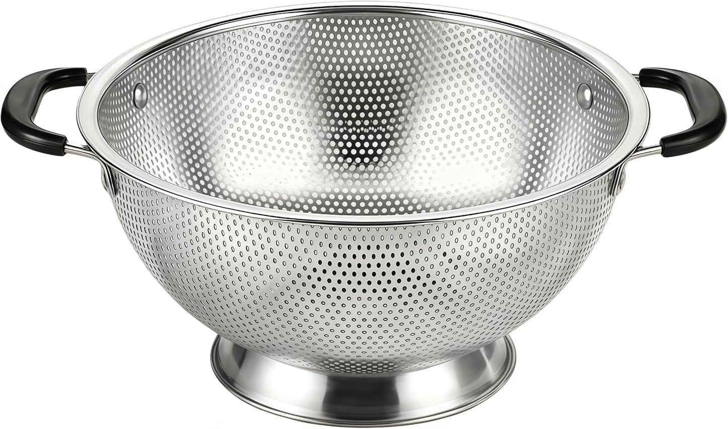 304 Stainless Steel Colander, Micro-Perforated 3-Quart Strainer with Base, Dishwasher Safe. Great for Pasta, Noodles, Vegetables & Fruits
