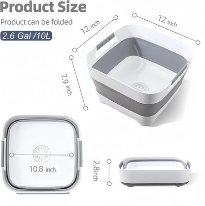 2.6 Gal/10L Collapsible Wash Basin with Drain Plug, Dish Tub