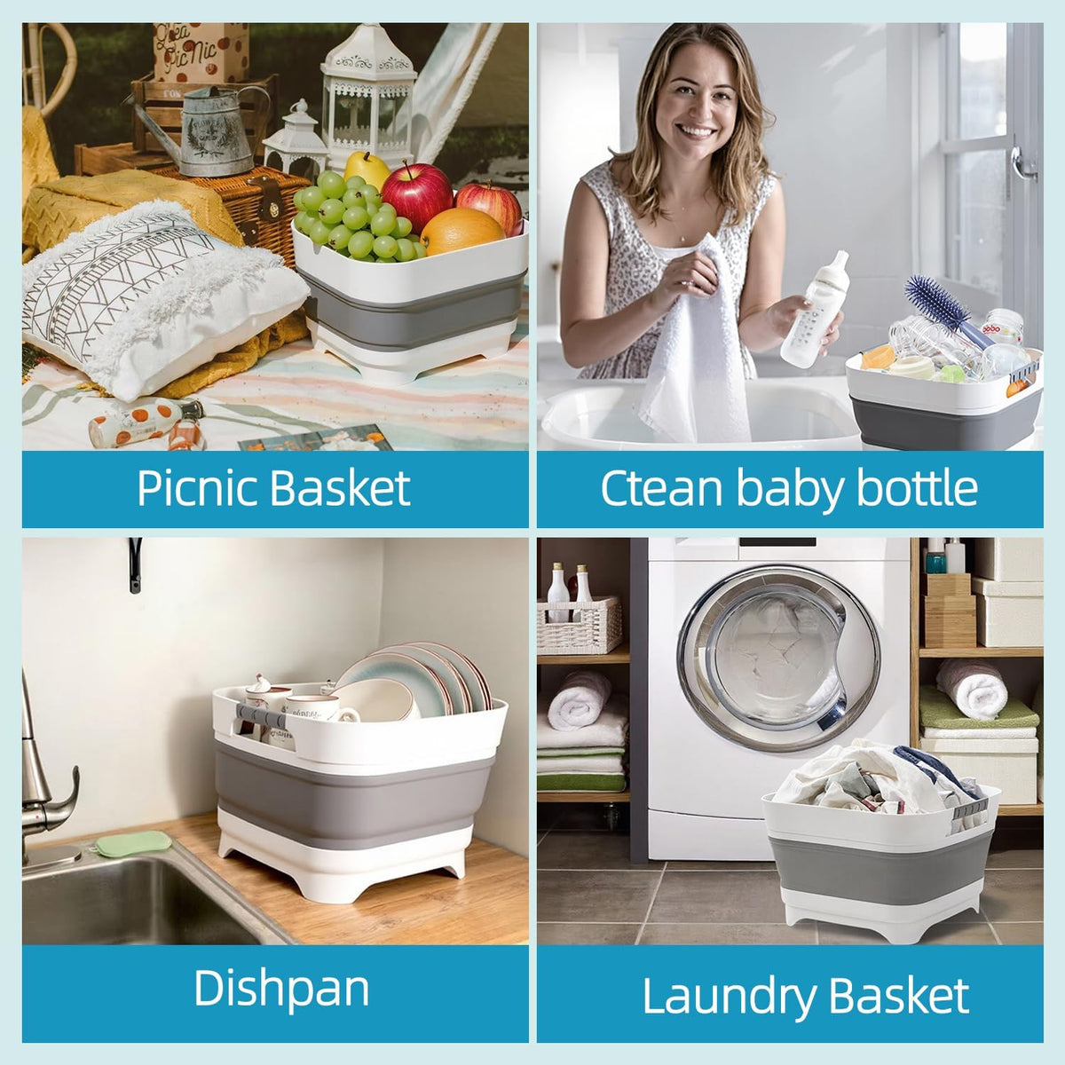 2.6 Gal/10L Collapsible Wash Basin with Drain Plug, Dish Tub