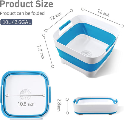2.6 Gal/10L Collapsible Wash Basin with Drain Plug, Dish Tub