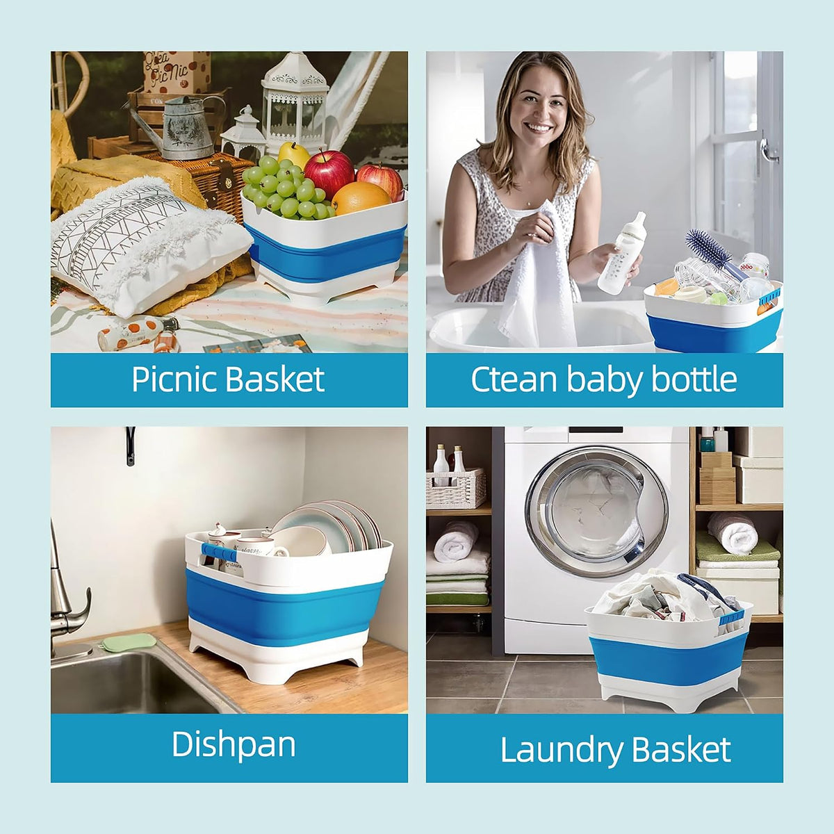 2.6 Gal/10L Collapsible Wash Basin with Drain Plug, Dish Tub