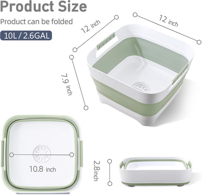2.6 Gal/10L Collapsible Wash Basin with Drain Plug, Dish Tub