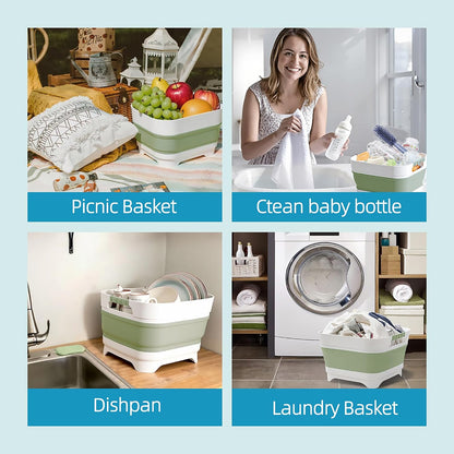 2.6 Gal/10L Collapsible Wash Basin with Drain Plug, Dish Tub
