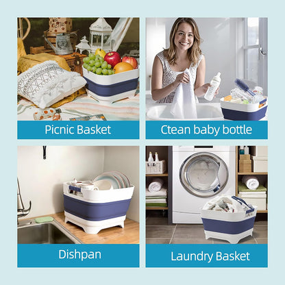 2.6 Gal/10L Collapsible Wash Basin with Drain Plug, Dish Tub