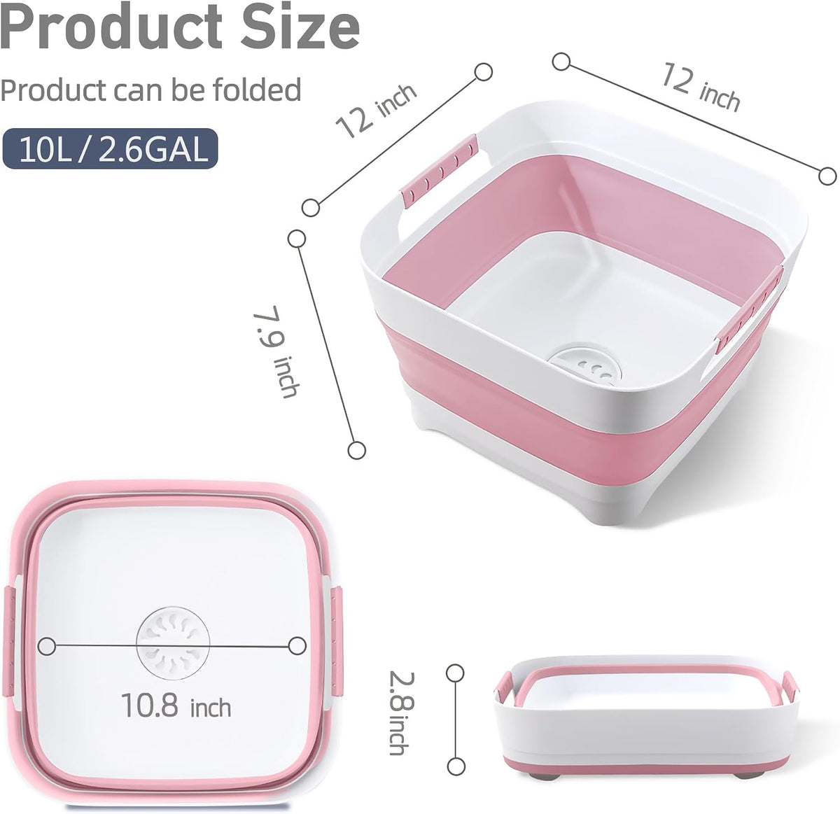 2.6 Gal/10L Collapsible Wash Basin with Drain Plug, Dish Tub