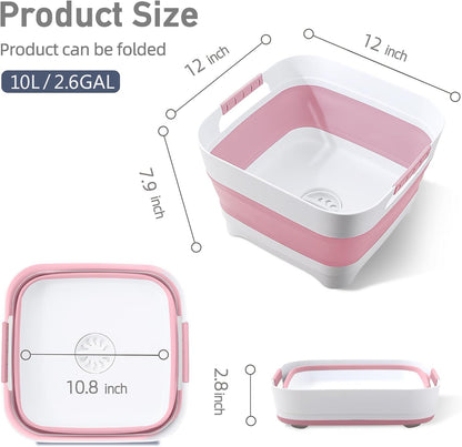 2.6 Gal/10L Collapsible Wash Basin with Drain Plug, Dish Tub