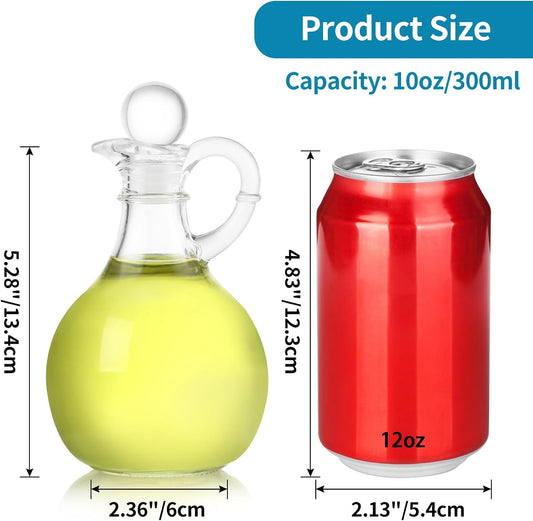 Clear Glass Oil and Vinegar Cruets, Salad Dressing Dispensers with Airtight Stoppers, Set of 2