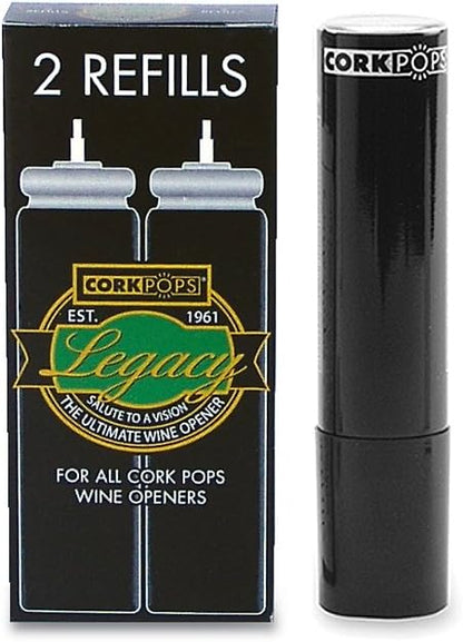 Wine Bottle Opener Refill Cartridges 2 Per Box- Eco-Friendly Low-Pressure, Fits All Models Opens 60-80 Bottles Per Cartridge 1 Box