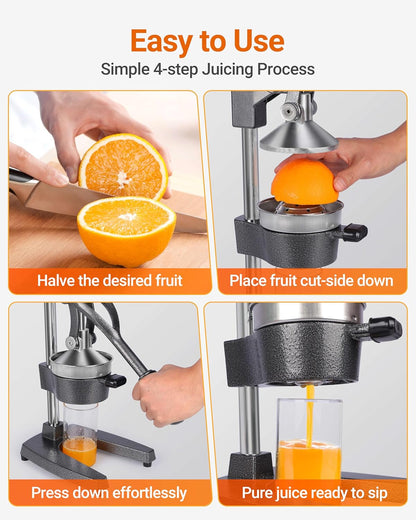 Heavy Duty Cast Iron Manual Juicer, Professional Citrus Press Squeezer for Orange, Pomegranate, Lemon & Lime, Commercial Hand Press Juicer with 304 Stainless Steel Cup