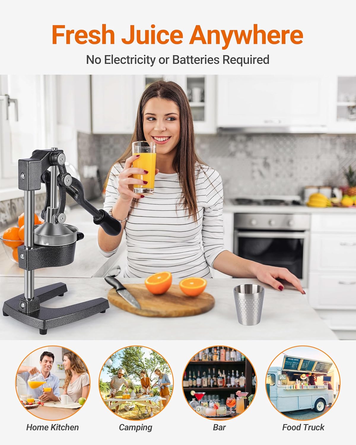 Heavy Duty Cast Iron Manual Juicer, Professional Citrus Press Squeezer for Orange, Pomegranate, Lemon & Lime, Commercial Hand Press Juicer with 304 Stainless Steel Cup