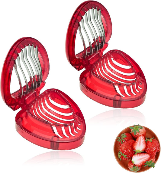 2 PACK Stainless Strawberry Slicer - Fruit Cutter Set for Dessert Cups, Cake Stand Decorations, Homemade Bread Decor