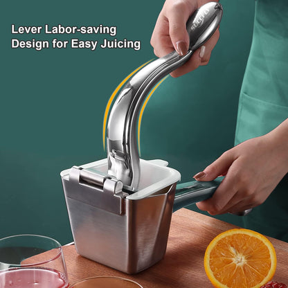 Stainless Steel Lemon Squeezer, Heavy Duty Manual Citrus Juicer | Ergonomic Handle Labor-saving, Large Capacity, Detachable, Dishwasher Safety, Hand Juicer for Lime Orange, 5 Year Warranty