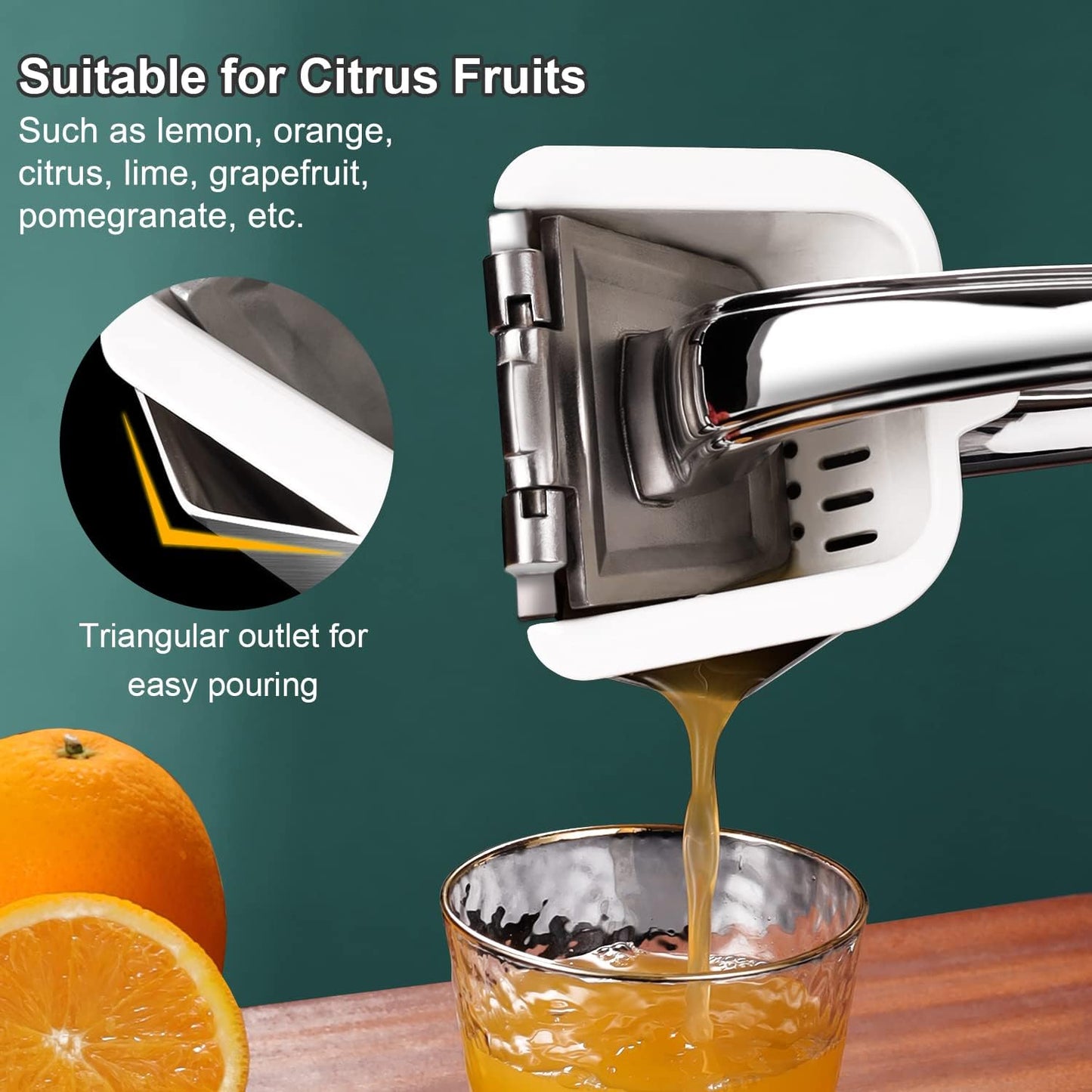 Stainless Steel Lemon Squeezer, Heavy Duty Manual Citrus Juicer | Ergonomic Handle Labor-saving, Large Capacity, Detachable, Dishwasher Safety, Hand Juicer for Lime Orange, 5 Year Warranty