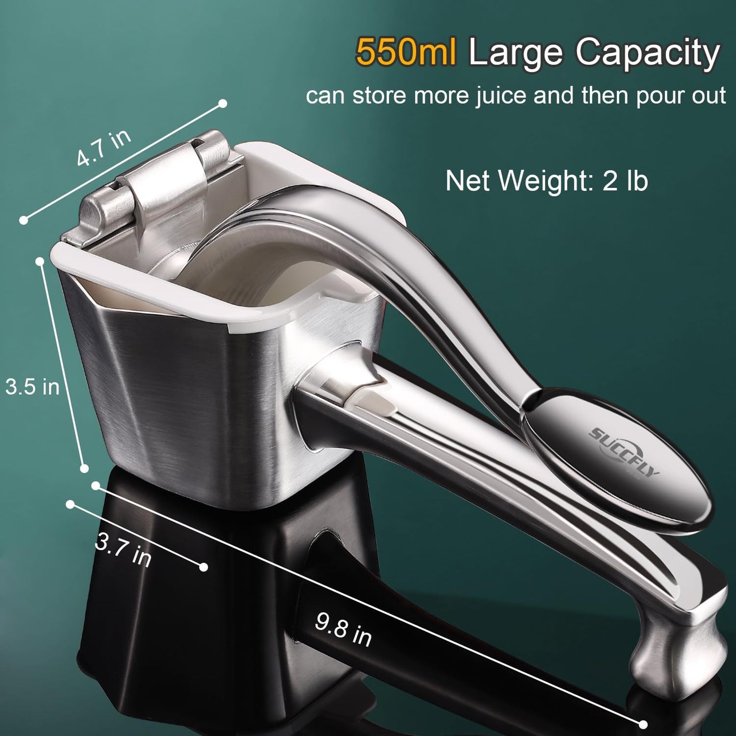 Stainless Steel Lemon Squeezer, Heavy Duty Manual Citrus Juicer | Ergonomic Handle Labor-saving, Large Capacity, Detachable, Dishwasher Safety, Hand Juicer for Lime Orange, 5 Year Warranty
