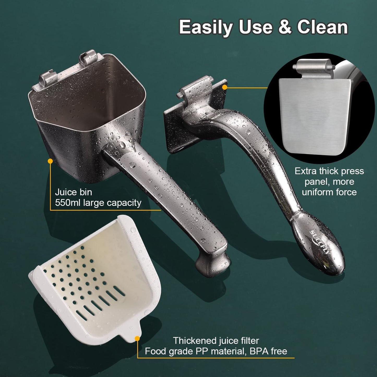 Stainless Steel Lemon Squeezer, Heavy Duty Manual Citrus Juicer | Ergonomic Handle Labor-saving, Large Capacity, Detachable, Dishwasher Safety, Hand Juicer for Lime Orange, 5 Year Warranty