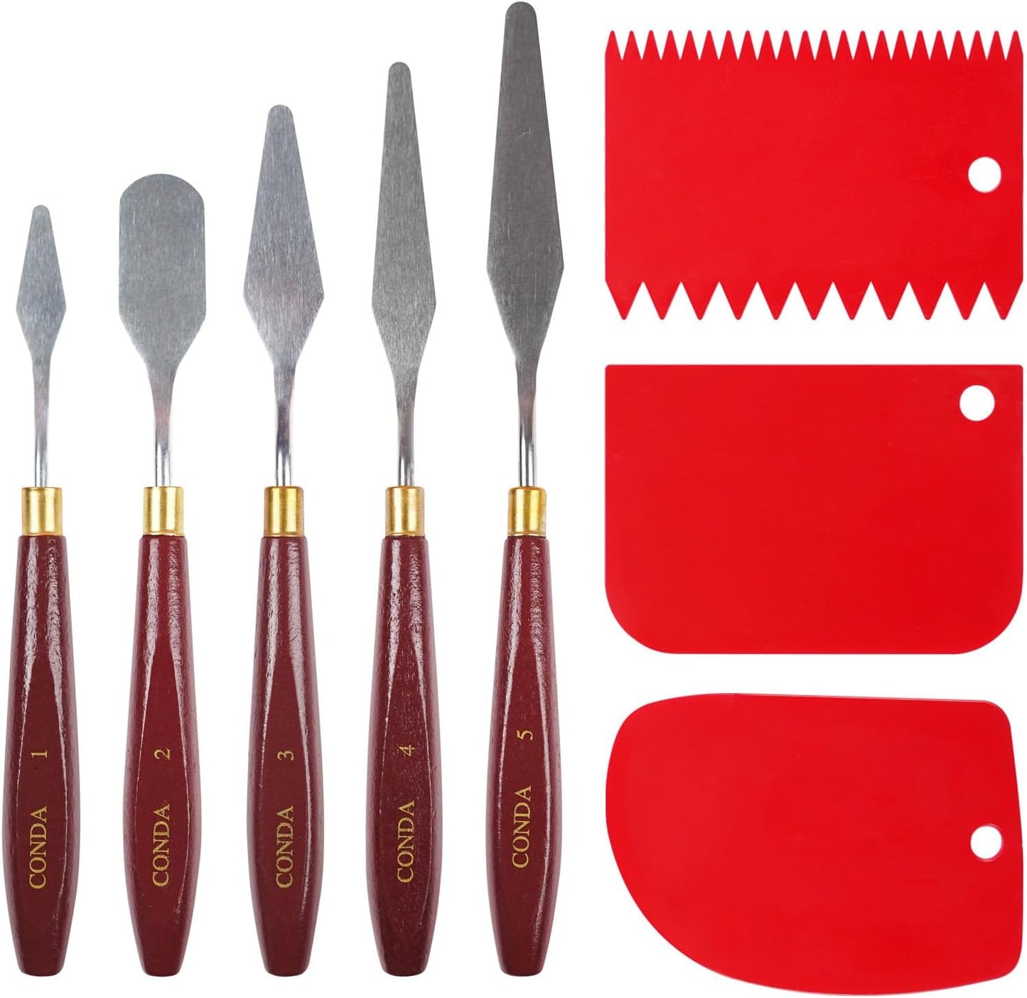 Palette Knife Painting Stainless Steel Spatula Palette Knife Oil Paint Metal Knives Wood Handle (Red 5 Piece)