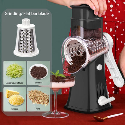 Hand Crank Rotary Cheese Grater Vegetable Shredder Slicer with 5 Blades | Strong sunction base, 5 interchangable sharp drum blades meet various cooking needs, shred block of cheese in seconds