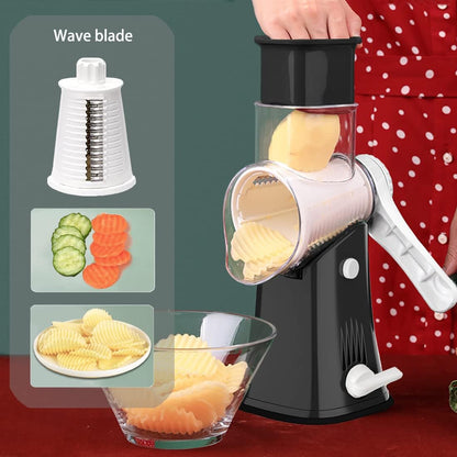 Hand Crank Rotary Cheese Grater Vegetable Shredder Slicer with 5 Blades | Strong sunction base, 5 interchangable sharp drum blades meet various cooking needs, shred block of cheese in seconds