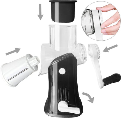 Hand Crank Rotary Cheese Grater Vegetable Shredder Slicer with 5 Blades | Strong sunction base, 5 interchangable sharp drum blades meet various cooking needs, shred block of cheese in seconds