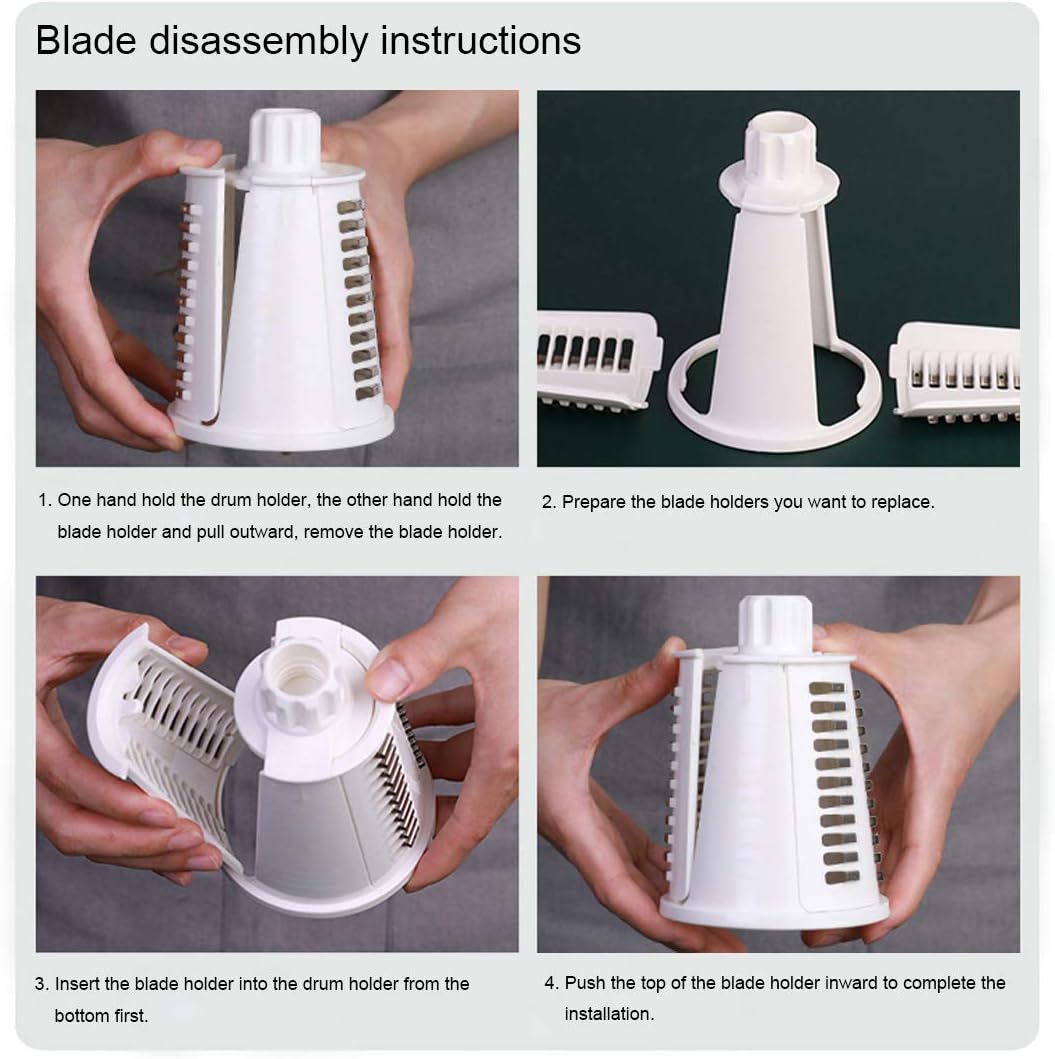Hand Crank Rotary Cheese Grater Vegetable Shredder Slicer with 5 Blades | Strong sunction base, 5 interchangable sharp drum blades meet various cooking needs, shred block of cheese in seconds