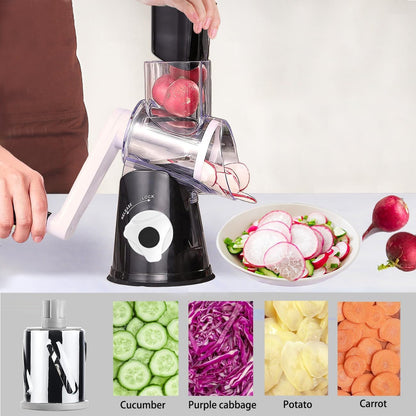 Hand Crank Rotary Cheese Grater Vegetable Shredder Slicer with 5 Blades | Strong sunction base, 5 interchangable sharp drum blades meet various cooking needs, shred block of cheese in seconds