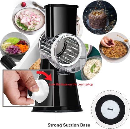 Hand Crank Rotary Cheese Grater Vegetable Shredder Slicer with 5 Blades | Strong sunction base, 5 interchangable sharp drum blades meet various cooking needs, shred block of cheese in seconds