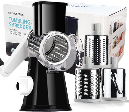 Hand Crank Rotary Cheese Grater Vegetable Shredder Slicer with 5 Blades | Strong sunction base, 5 interchangable sharp drum blades meet various cooking needs, shred block of cheese in seconds