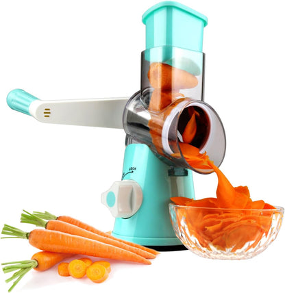 Hand Crank Rotary Cheese Grater Vegetable Shredder Slicer with 5 Blades | Strong sunction base, 5 interchangable sharp drum blades meet various cooking needs, shred block of cheese in seconds
