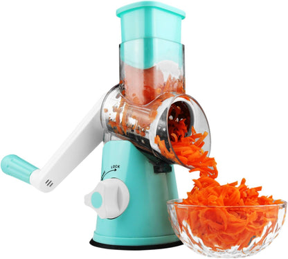 Hand Crank Rotary Cheese Grater Vegetable Shredder Slicer with 5 Blades | Strong sunction base, 5 interchangable sharp drum blades meet various cooking needs, shred block of cheese in seconds