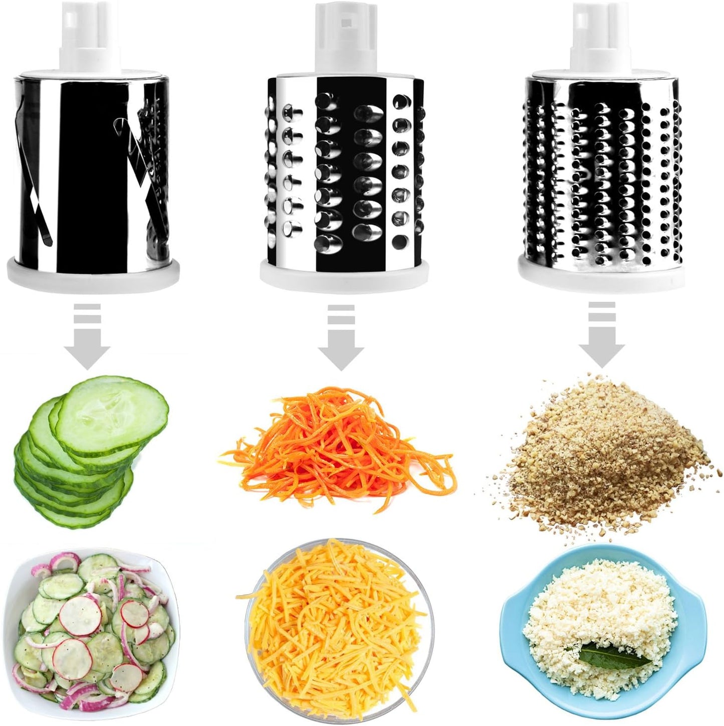 Hand Crank Rotary Cheese Grater Vegetable Shredder Slicer with 5 Blades | Strong sunction base, 5 interchangable sharp drum blades meet various cooking needs, shred block of cheese in seconds