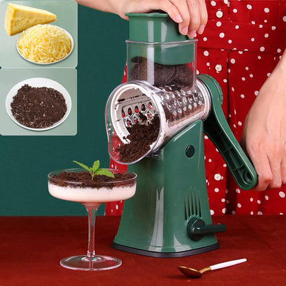 Hand Crank Rotary Cheese Grater Vegetable Shredder Slicer with 5 Blades | Strong sunction base, 5 interchangable sharp drum blades meet various cooking needs, shred block of cheese in seconds