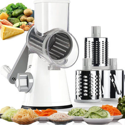 Hand Crank Rotary Cheese Grater Vegetable Shredder Slicer with 5 Blades | Strong sunction base, 5 interchangable sharp drum blades meet various cooking needs, shred block of cheese in seconds