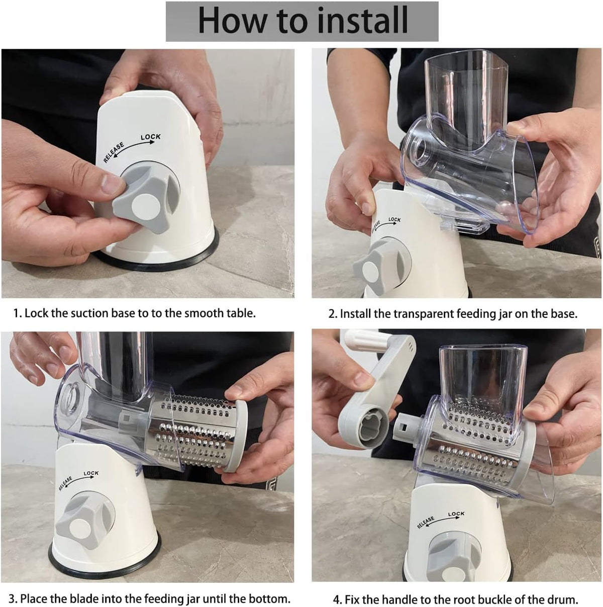 Hand Crank Rotary Cheese Grater Vegetable Shredder Slicer with 5 Blades | Strong sunction base, 5 interchangable sharp drum blades meet various cooking needs, shred block of cheese in seconds
