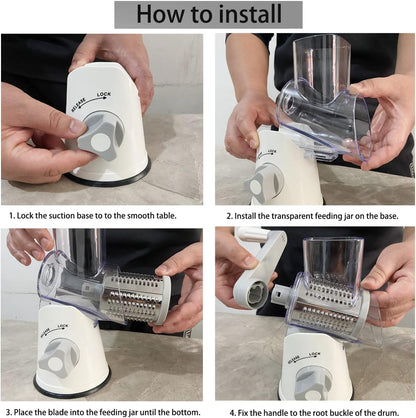 Hand Crank Rotary Cheese Grater Vegetable Shredder Slicer with 5 Blades | Strong sunction base, 5 interchangable sharp drum blades meet various cooking needs, shred block of cheese in seconds