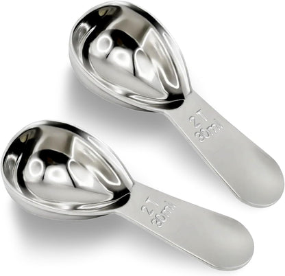 2Pcs 30ml Coffee Scoop 2 Tablespoon, 304 Stainless Steel Measuring Coffee Scoop, Short Handled Measure Scooper for Ground Coffee, Tea, Sugar, Flour, Bean in Canister