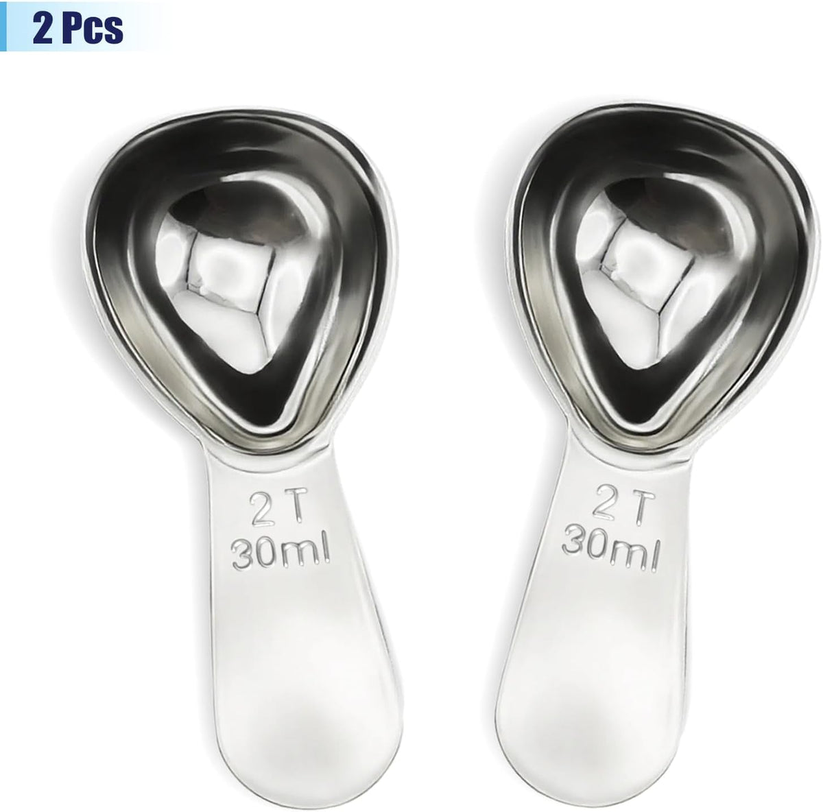 2Pcs 30ml Coffee Scoop 2 Tablespoon, 304 Stainless Steel Measuring Coffee Scoop, Short Handled Measure Scooper for Ground Coffee, Tea, Sugar, Flour, Bean in Canister