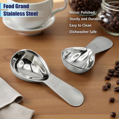 2Pcs 30ml Coffee Scoop 2 Tablespoon, 304 Stainless Steel Measuring Coffee Scoop, Short Handled Measure Scooper for Ground Coffee, Tea, Sugar, Flour, Bean in Canister