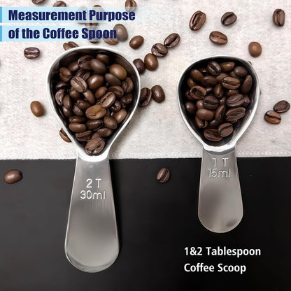 2Pcs 30ml Coffee Scoop 2 Tablespoon, 304 Stainless Steel Measuring Coffee Scoop, Short Handled Measure Scooper for Ground Coffee, Tea, Sugar, Flour, Bean in Canister