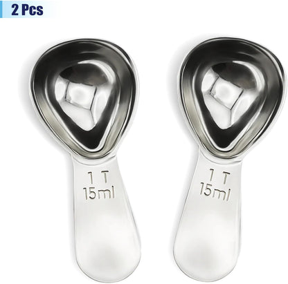 2Pcs 30ml Coffee Scoop 2 Tablespoon, 304 Stainless Steel Measuring Coffee Scoop, Short Handled Measure Scooper for Ground Coffee, Tea, Sugar, Flour, Bean in Canister