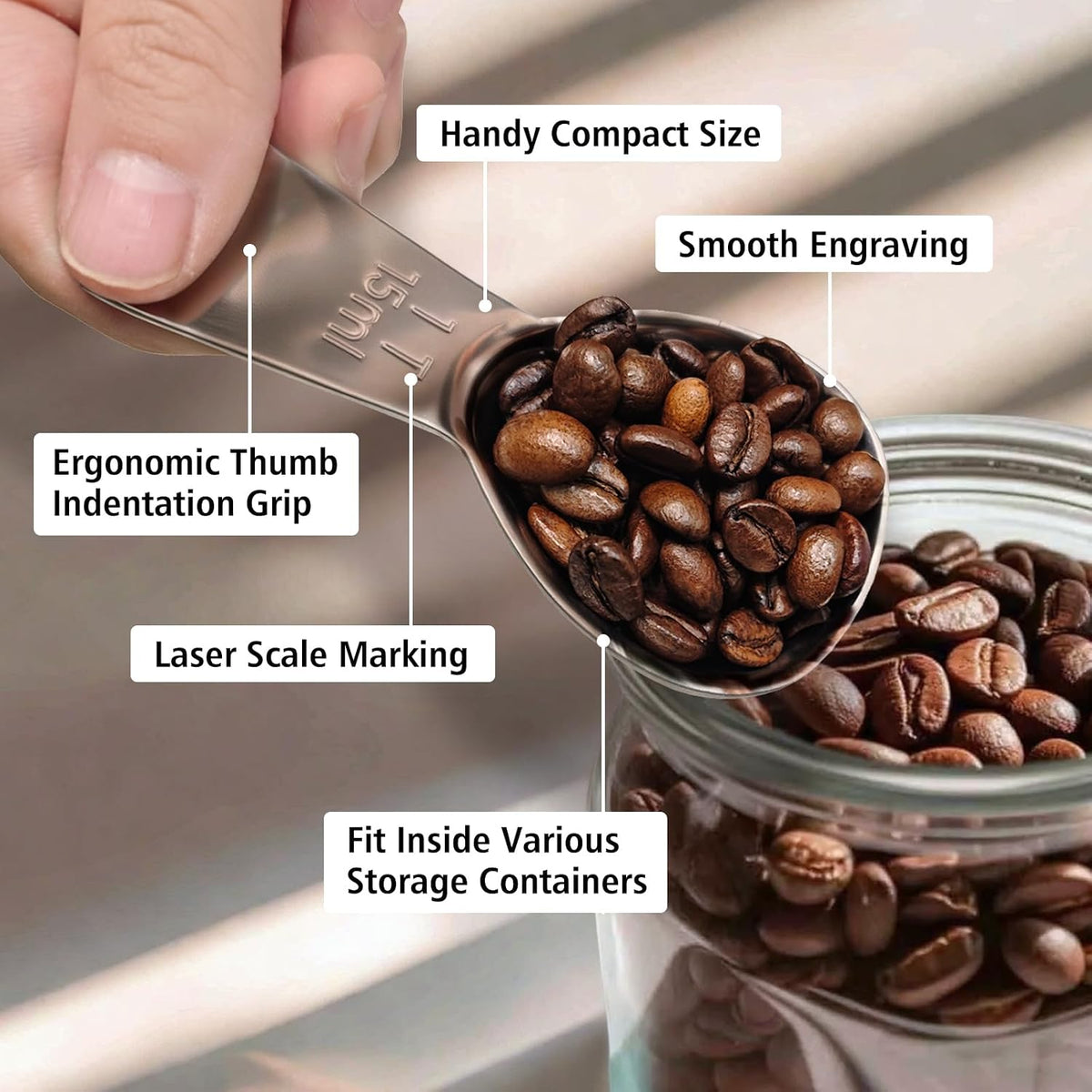 2Pcs 30ml Coffee Scoop 2 Tablespoon, 304 Stainless Steel Measuring Coffee Scoop, Short Handled Measure Scooper for Ground Coffee, Tea, Sugar, Flour, Bean in Canister