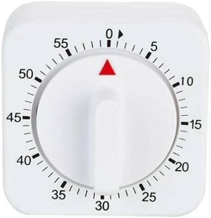 White Timer Clock Square 60-Minute Mechanical Kitchen Timer Wind up Visual Cooking Clock with Loud Alarm No Batteries Required Ideal for Kitchen Cooking Baking Timers