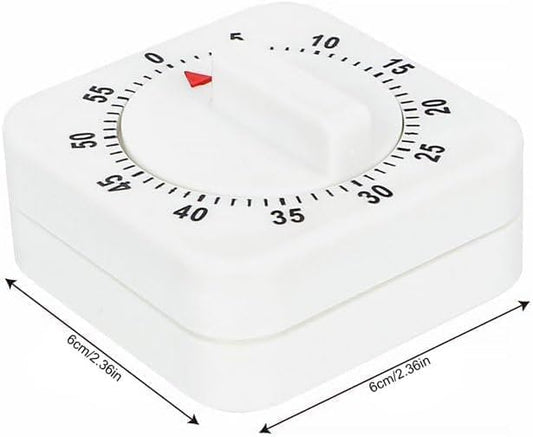 White Timer Clock Square 60-Minute Mechanical Kitchen Timer Wind up Visual Cooking Clock with Loud Alarm No Batteries Required Ideal for Kitchen Cooking Baking Timers